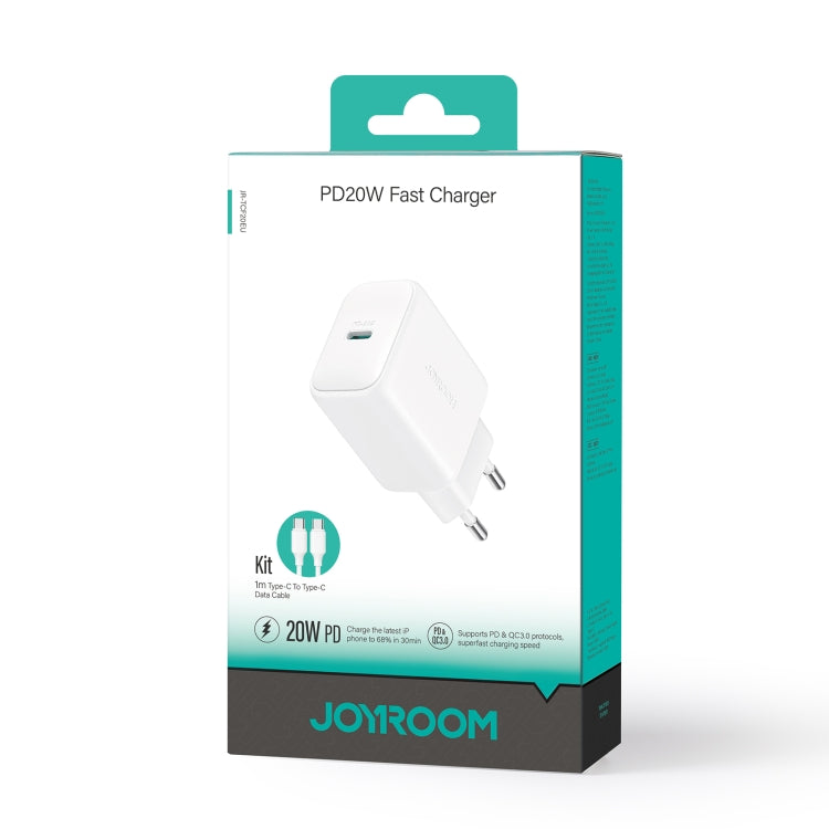 JOYROOM JR-TCF20 PD20W Type-C Port Charger Kit with Type-C to Type-C Cable, Plug:EU Plug - White