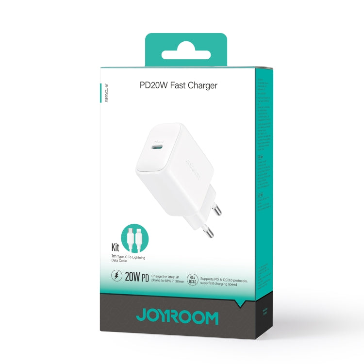 JOYROOM JR-TCF20 PD20W Type-C Port Charger Kit with Type-C to 8 Pin Cable, Plug:EU Plug - White