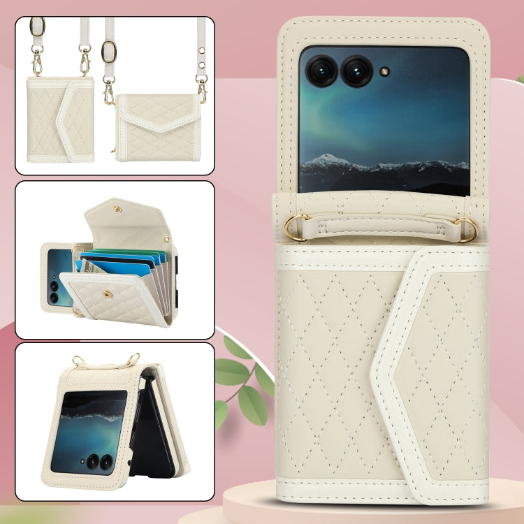 For Motorola Razr 40 Ultra Splicing Rhombic Texture Phone Case with Long & Short Lanyard