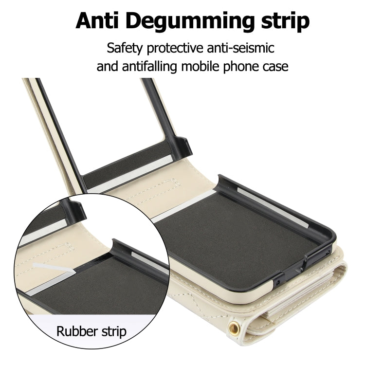 For Motorola Razr 40 Ultra Splicing Rhombic Texture Phone Case with Long & Short Lanyard