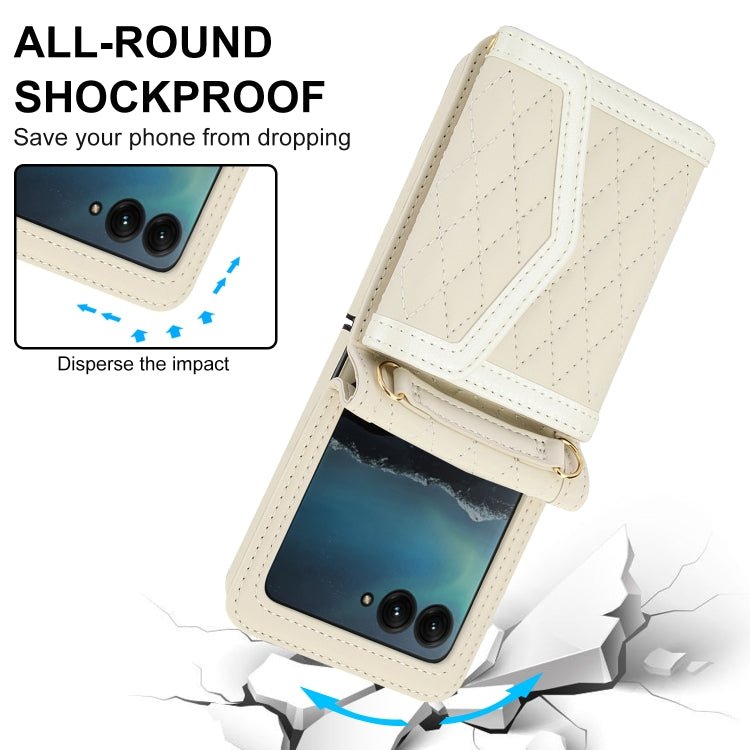 For Motorola Razr 40 Ultra Splicing Rhombic Texture Phone Case with Long & Short Lanyard