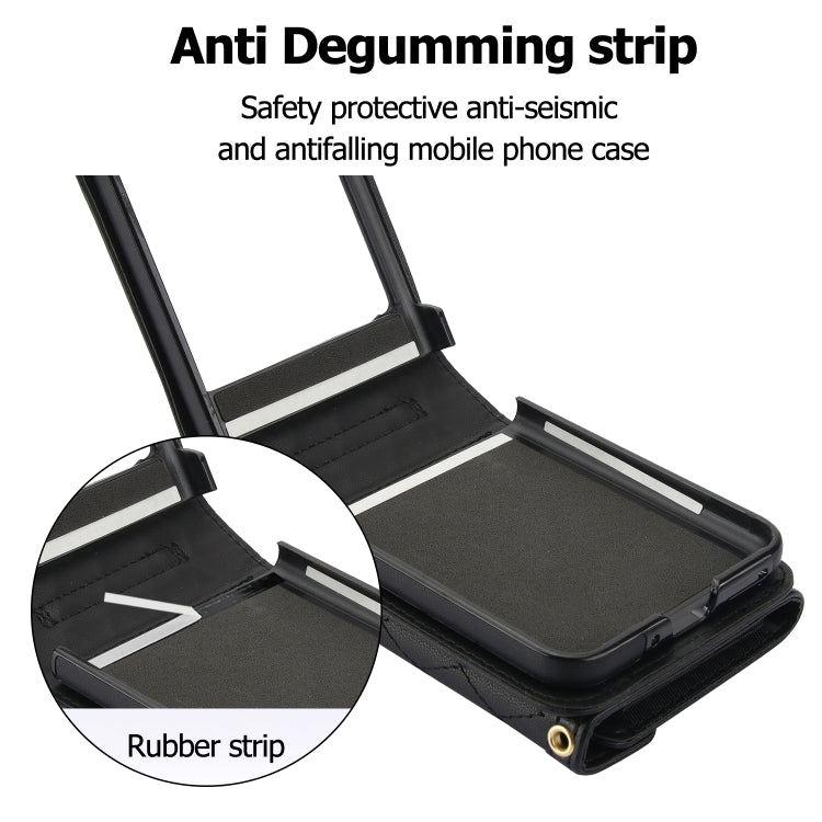 For Motorola Razr 40 Ultra Splicing Rhombic Texture Phone Case with Long & Short Lanyard