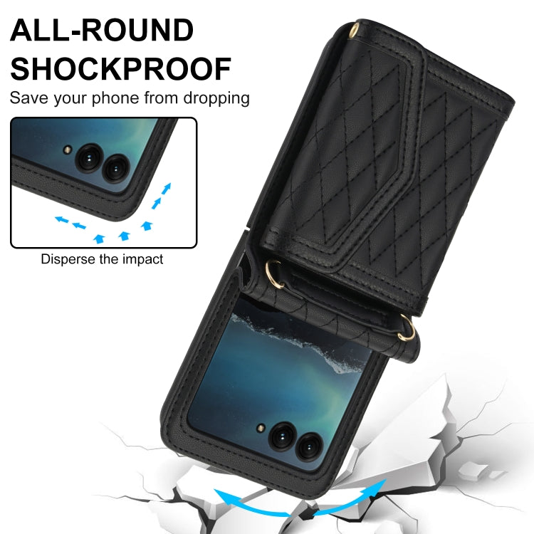 For Motorola Razr 40 Ultra Splicing Rhombic Texture Phone Case with Long & Short Lanyard