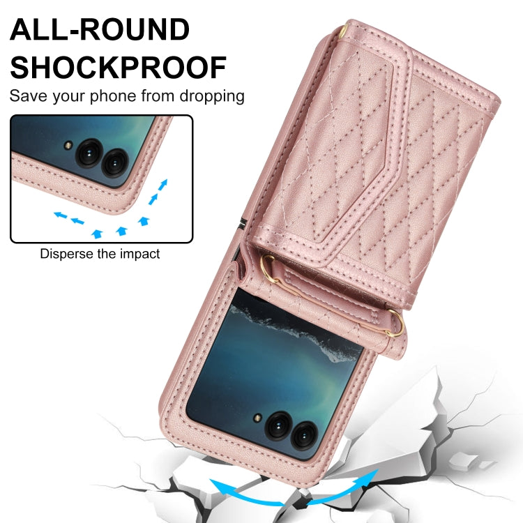 For Motorola Razr 40 Ultra Splicing Rhombic Texture Phone Case with Long & Short Lanyard