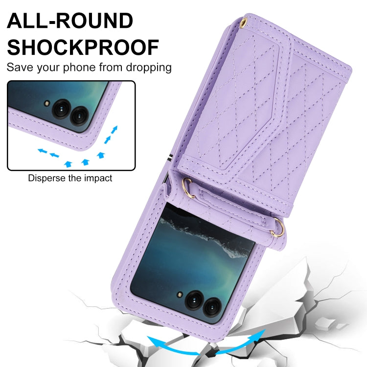 For Motorola Razr 40 Ultra Splicing Rhombic Texture Phone Case with Long & Short Lanyard