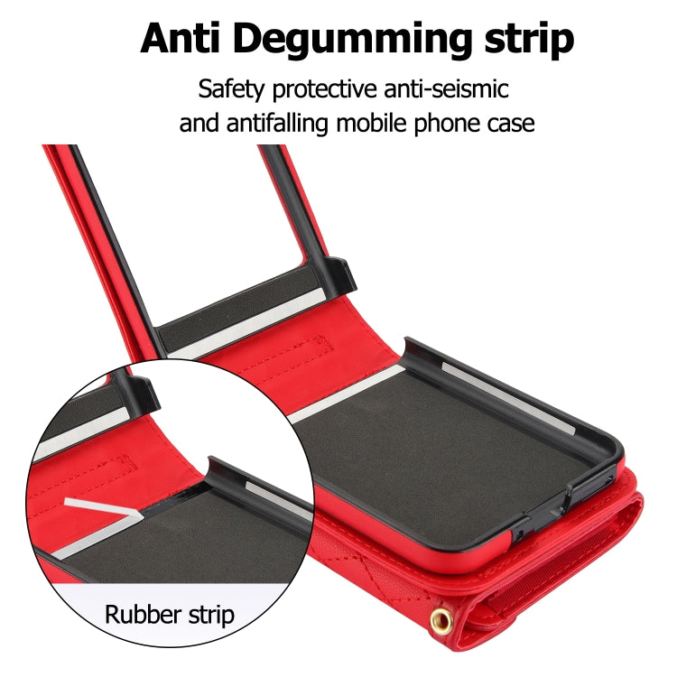 For Motorola Razr 40 Ultra Splicing Rhombic Texture Phone Case with Long & Short Lanyard