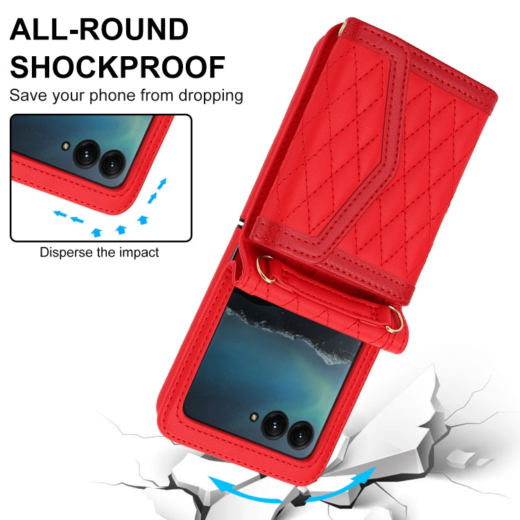 For Motorola Razr 40 Ultra Splicing Rhombic Texture Phone Case with Long & Short Lanyard