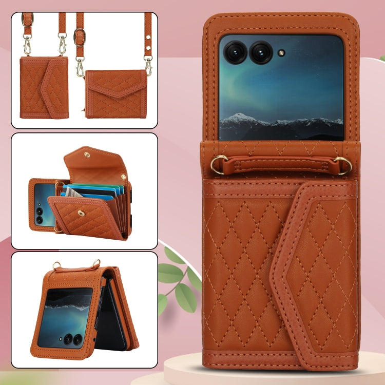 For Motorola Razr 40 Ultra Splicing Rhombic Texture Phone Case with Long & Short Lanyard