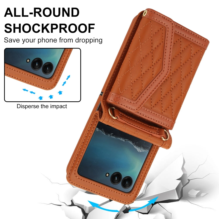 For Motorola Razr 40 Ultra Splicing Rhombic Texture Phone Case with Long & Short Lanyard