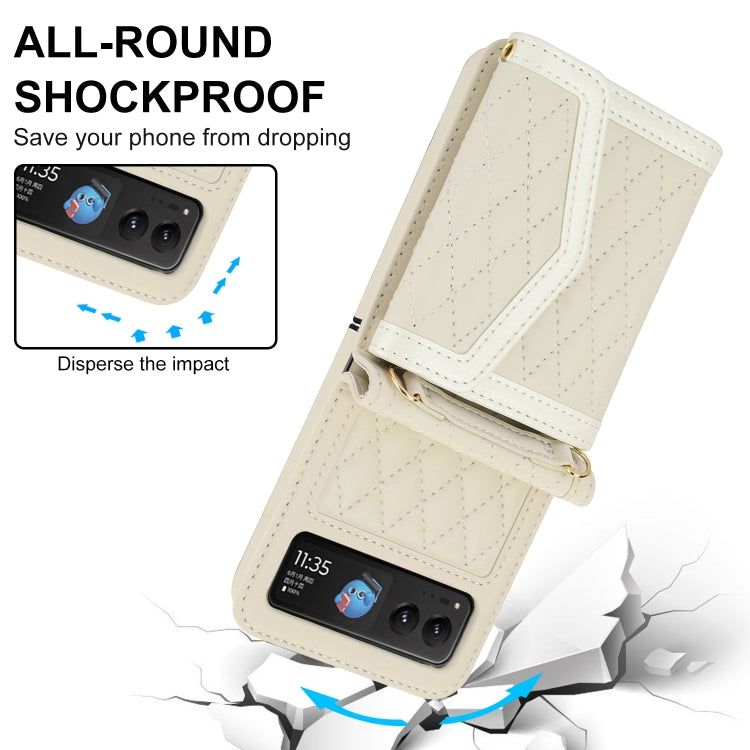 For Motorola Razr 40 Splicing Rhombic Texture Phone Case with Long & Short Lanyard