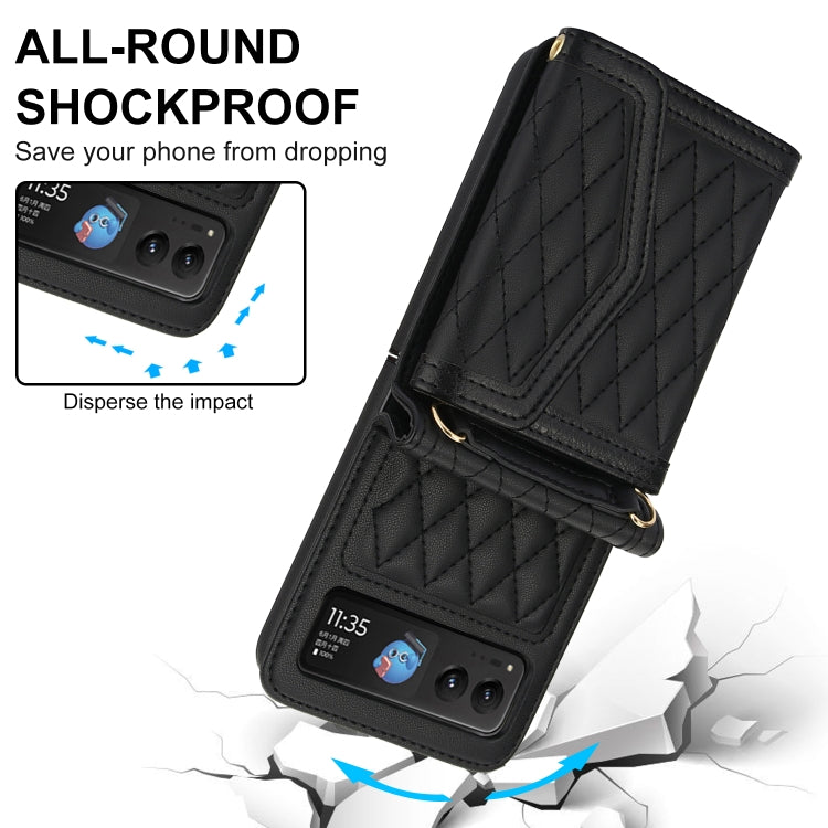 For Motorola Razr 40 Splicing Rhombic Texture Phone Case with Long & Short Lanyard