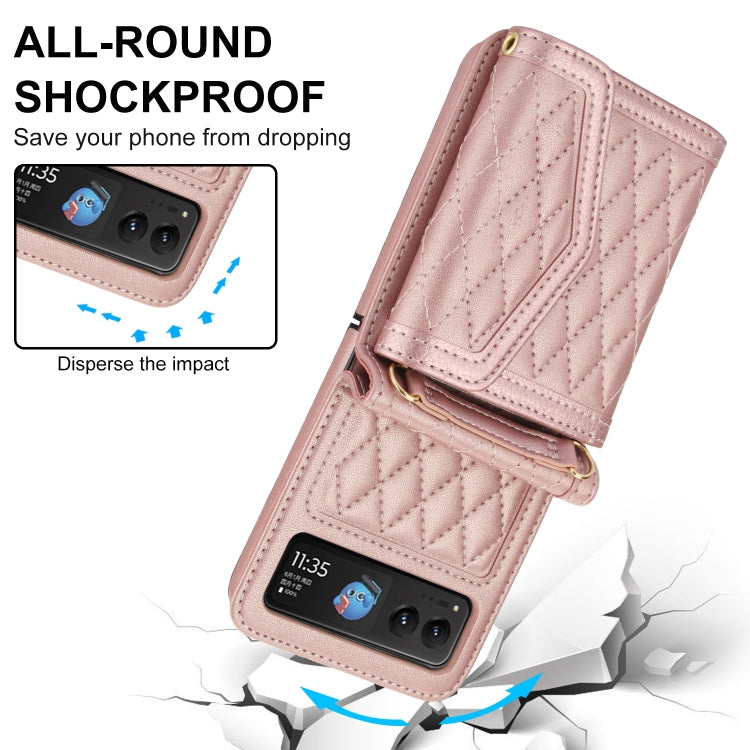 For Motorola Razr 40 Splicing Rhombic Texture Phone Case with Long & Short Lanyard