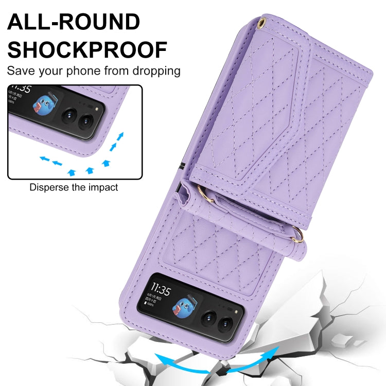 For Motorola Razr 40 Splicing Rhombic Texture Phone Case with Long & Short Lanyard