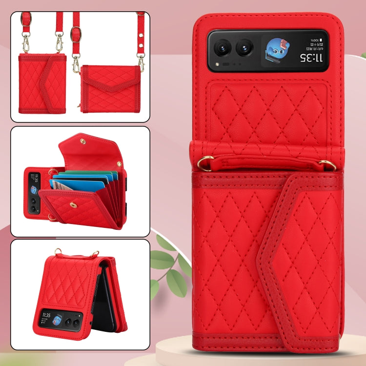 For Motorola Razr 40 Splicing Rhombic Texture Phone Case with Long & Short Lanyard