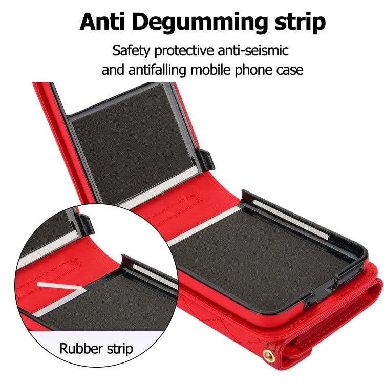 For Motorola Razr 40 Splicing Rhombic Texture Phone Case with Long & Short Lanyard