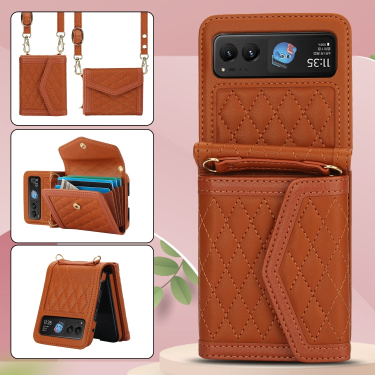 For Motorola Razr 40 Splicing Rhombic Texture Phone Case with Long & Short Lanyard