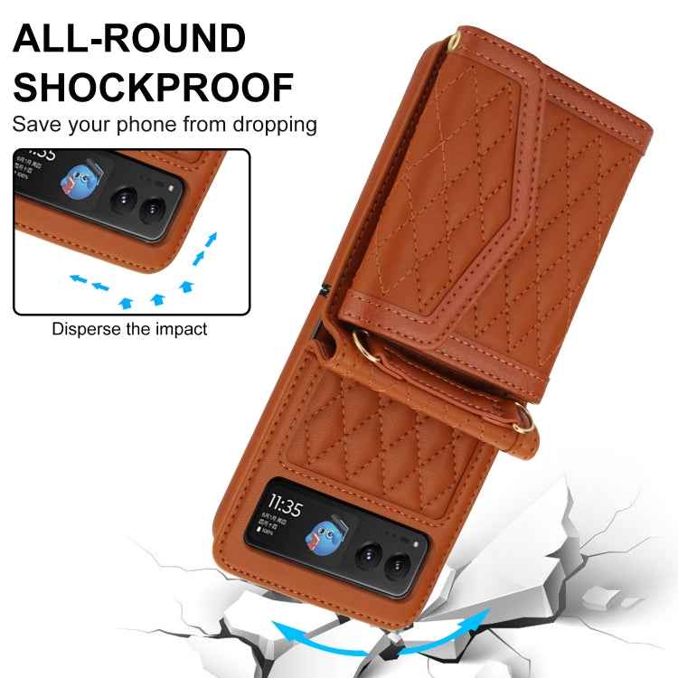 For Motorola Razr 40 Splicing Rhombic Texture Phone Case with Long & Short Lanyard