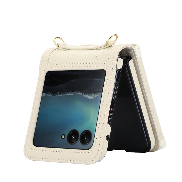 For Motorola Razr 50 Ultra Splicing Rhombic Texture Phone Case with Long & Short Lanyard