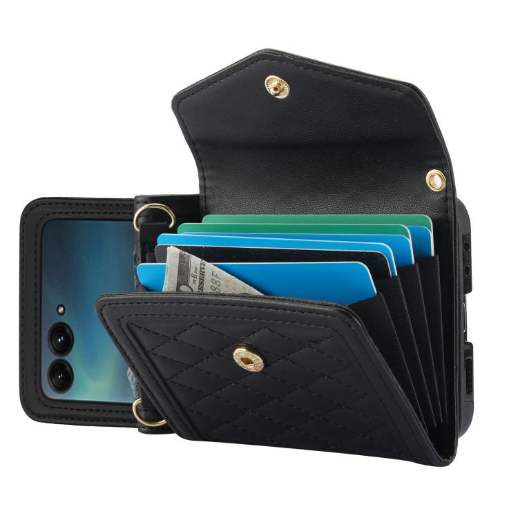 For Motorola Razr 50 Ultra Splicing Rhombic Texture Phone Case with Long & Short Lanyard