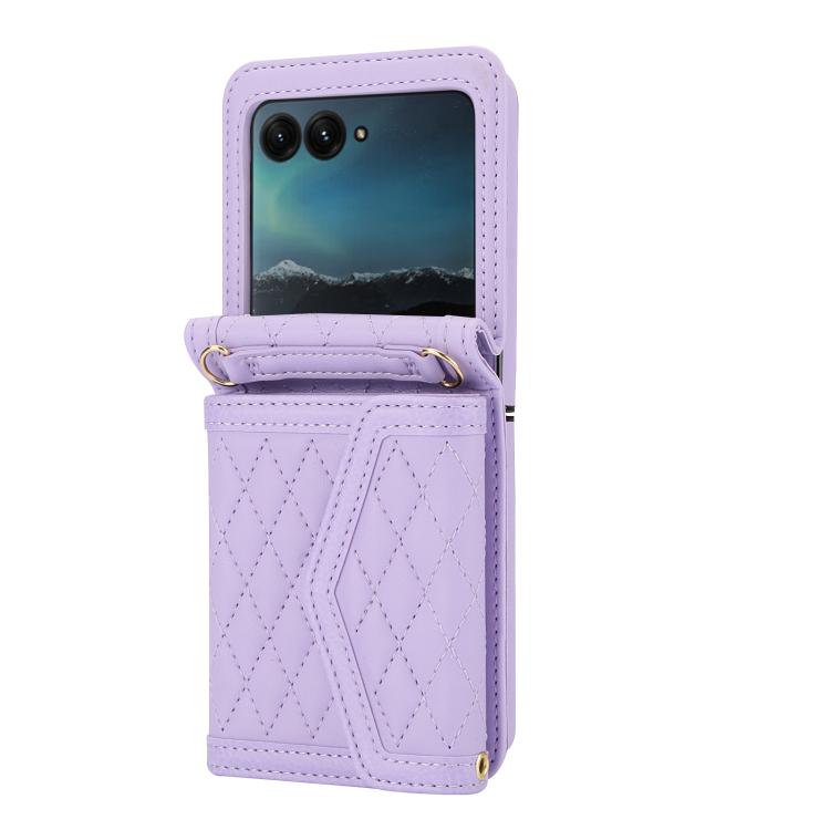 For Motorola Razr 50 Ultra Splicing Rhombic Texture Phone Case with Long & Short Lanyard
