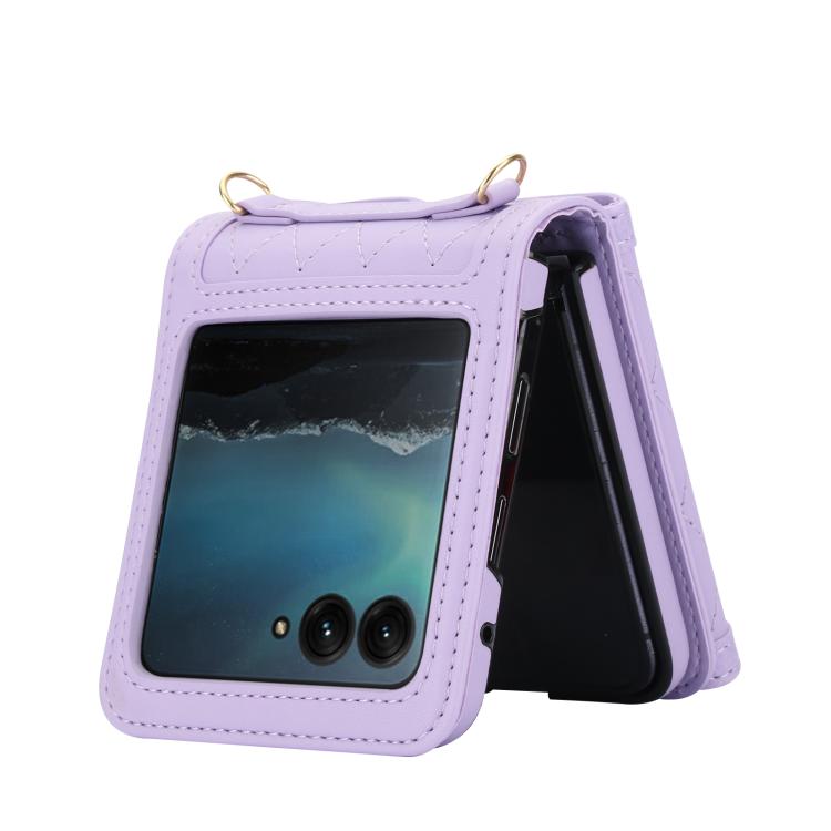 For Motorola Razr 50 Ultra Splicing Rhombic Texture Phone Case with Long & Short Lanyard