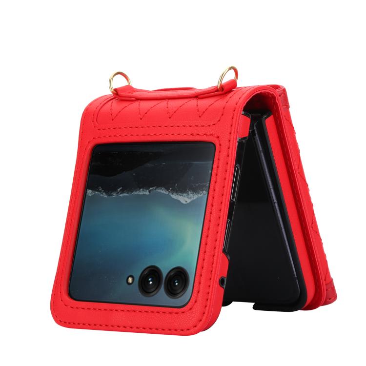 For Motorola Razr 50 Ultra Splicing Rhombic Texture Phone Case with Long & Short Lanyard