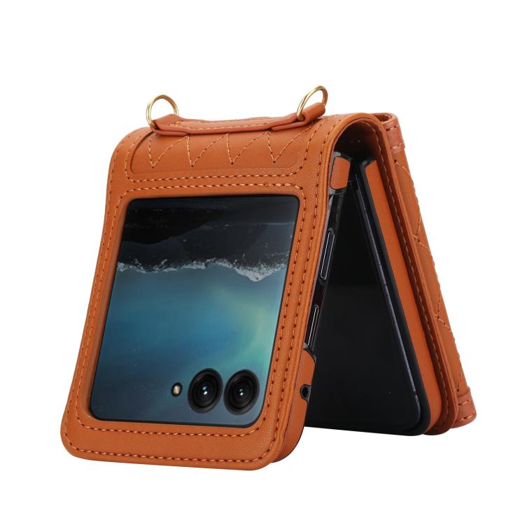 For Motorola Razr 50 Ultra Splicing Rhombic Texture Phone Case with Long & Short Lanyard