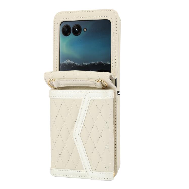 For Motorola Razr 60 Ultra Splicing Rhombic Texture Phone Case with Long & Short Lanyard
