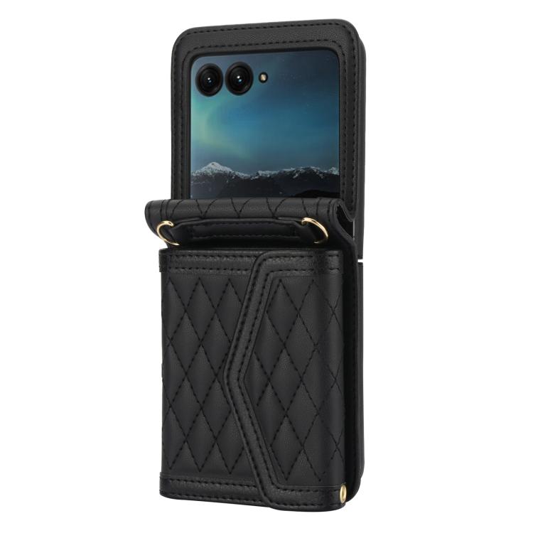 For Motorola Razr 60 Ultra Splicing Rhombic Texture Phone Case with Long & Short Lanyard