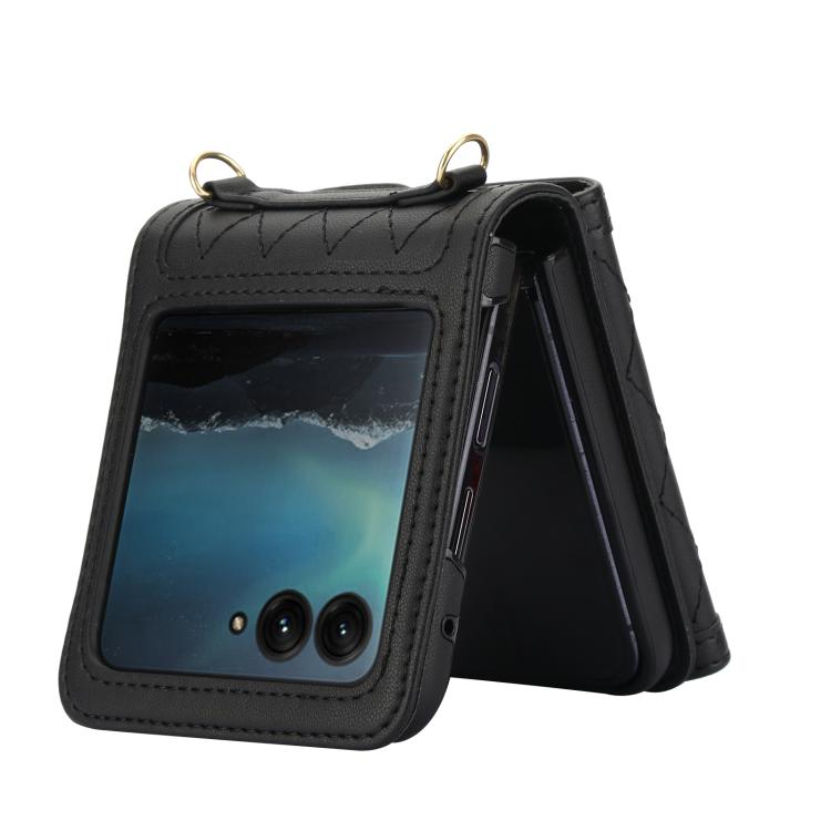 For Motorola Razr 60 Ultra Splicing Rhombic Texture Phone Case with Long & Short Lanyard