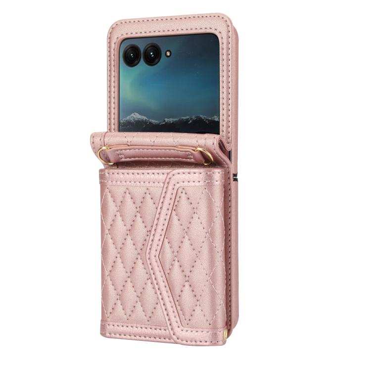 For Motorola Razr 60 Ultra Splicing Rhombic Texture Phone Case with Long & Short Lanyard