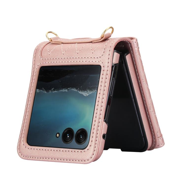 For Motorola Razr 60 Ultra Splicing Rhombic Texture Phone Case with Long & Short Lanyard