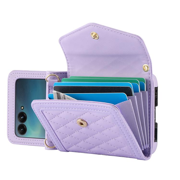 For Motorola Razr 60 Ultra Splicing Rhombic Texture Phone Case with Long & Short Lanyard