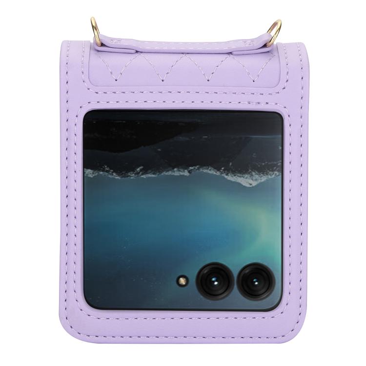 For Motorola Razr 60 Ultra Splicing Rhombic Texture Phone Case with Long & Short Lanyard