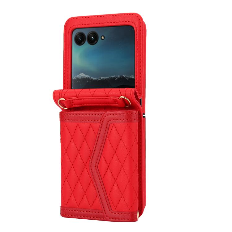 For Motorola Razr 60 Ultra Splicing Rhombic Texture Phone Case with Long & Short Lanyard