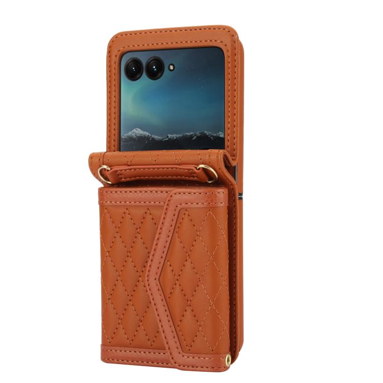 For Motorola Razr 60 Ultra Splicing Rhombic Texture Phone Case with Long & Short Lanyard