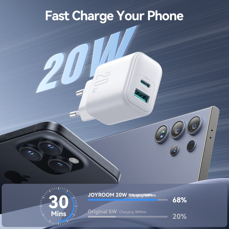 JOYROOM JR-TCF21 20W Dual Ports USB + Type-C Charger, Plug:EU Plug - White