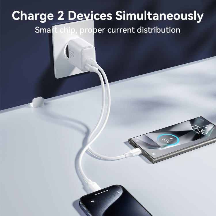 JOYROOM JR-TCF21 20W Dual Ports USB + Type-C Charger, Plug:EU Plug - White