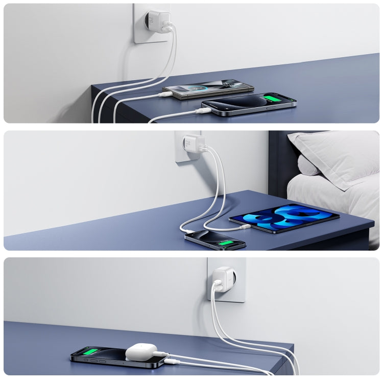 JOYROOM JR-TCF21 20W Dual Ports USB + Type-C Charger, Plug:EU Plug - White