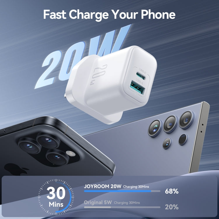 JOYROOM JR-TCF21 20W Dual Ports USB + Type-C Charger, Plug:UK Plug - White