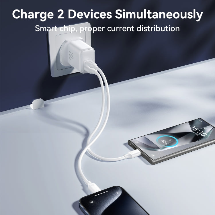 JOYROOM JR-TCF21 20W Dual Ports USB + Type-C Charger, Plug:UK Plug - White