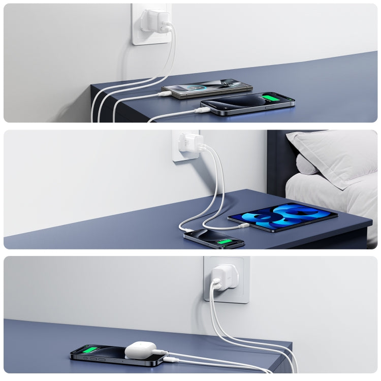JOYROOM JR-TCF21 20W Dual Ports USB + Type-C Charger, Plug:UK Plug - White