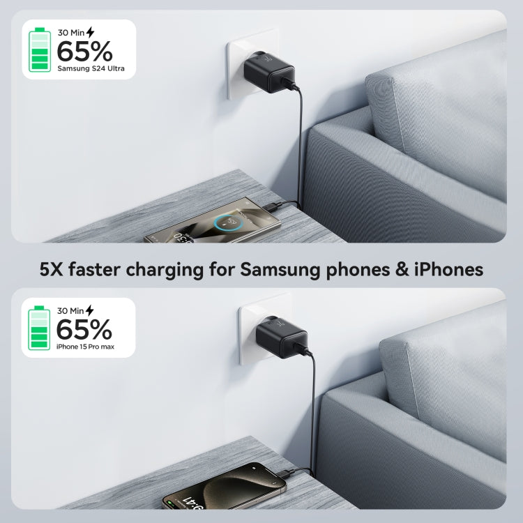 JOYROOM JR-TCF23 25W USB-C / Type-C Port Fast Charger, Plug:EU Plug - Black