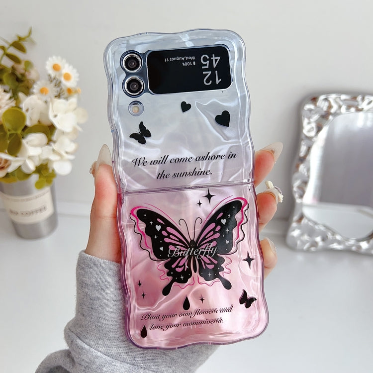 For Samsung Galaxy Z Flip3 5G Water Wave Texture Butterfly Pattern Phone Case with Bracelet