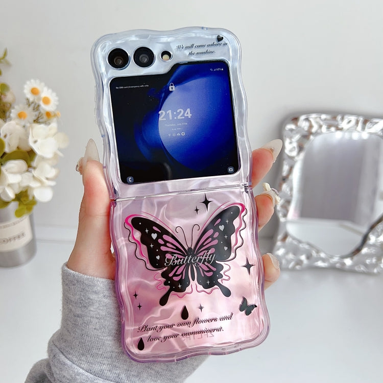 For Samsung Galaxy Z Flip6 / Flip7 FE Water Wave Texture Butterfly Pattern Phone Case with Bracelet