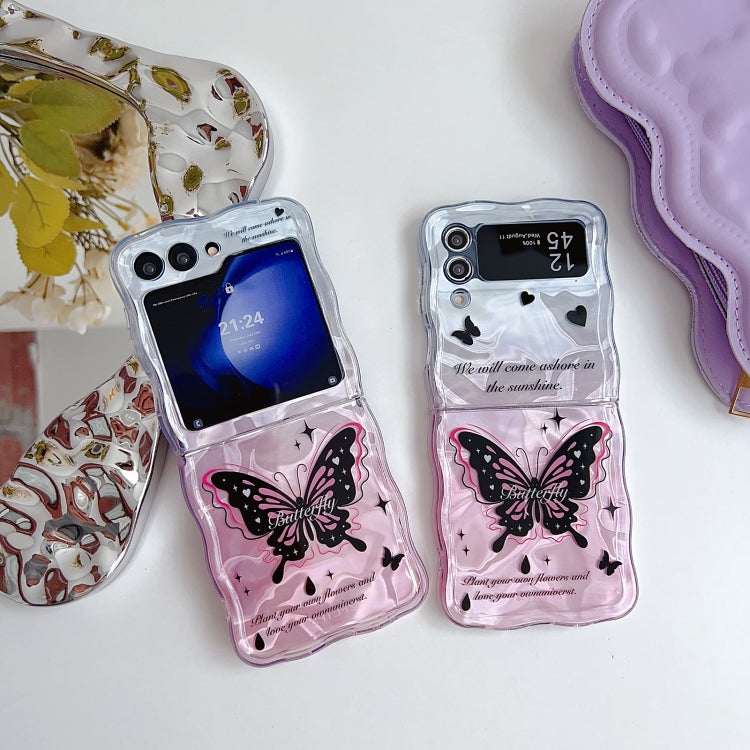 For Samsung Galaxy Z Flip4 5G Water Wave Texture Butterfly Pattern Phone Case with Bracelet