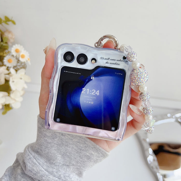 For Samsung Galaxy Z Flip3 5G Water Wave Texture Butterfly Pattern Phone Case with Bracelet