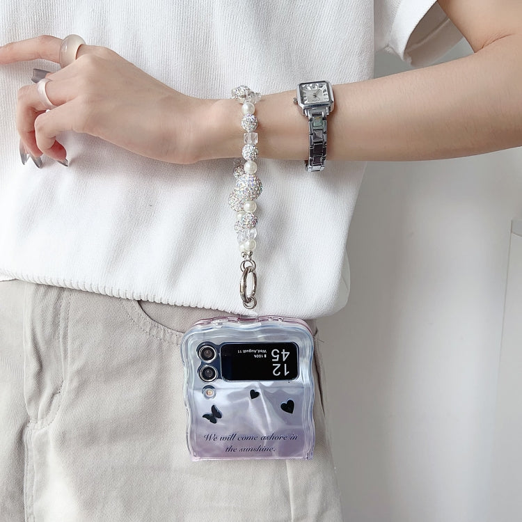 For Samsung Galaxy Z Flip4 5G Water Wave Texture Butterfly Pattern Phone Case with Bracelet