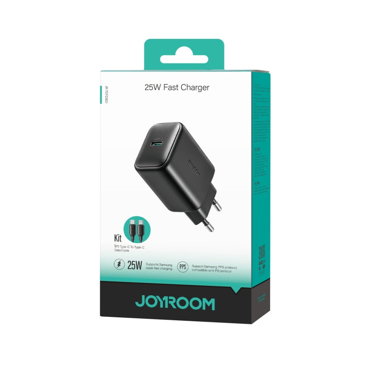 JOYROOM JR-TCF23 25W USB-C / Type-C Port Fast Charger Kit with Type-C to Type-C Cable, Plug:EU Plug - Black