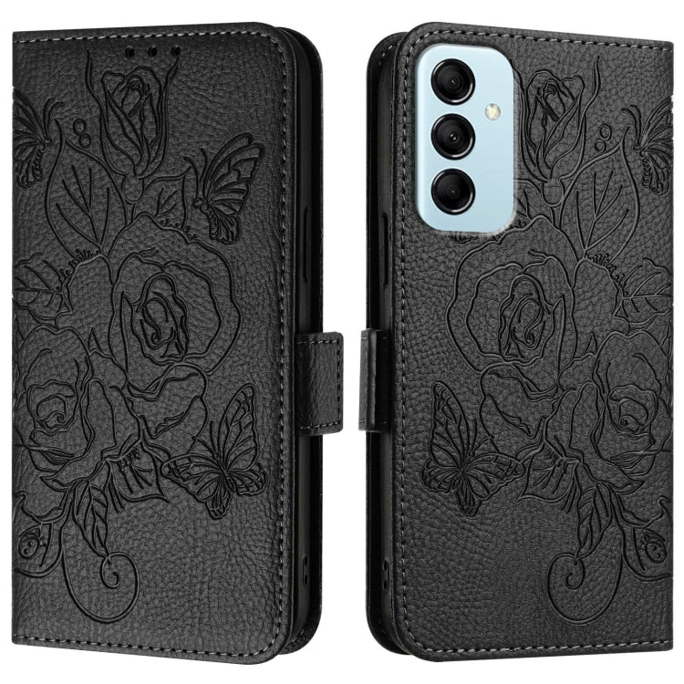 For Samsung Galaxy M14 5G Global Embossed Rose RFID Anti-theft Leather Phone Case